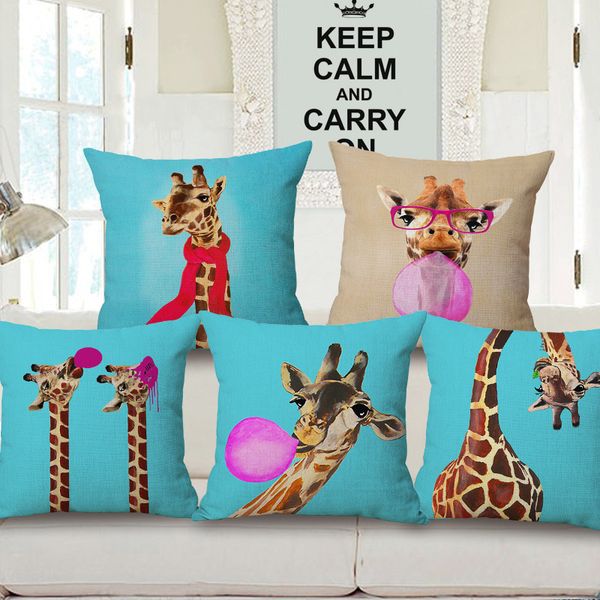 

giraffe hold cotton pillow case cartoon animal cushion set fashion flamingo back cushion