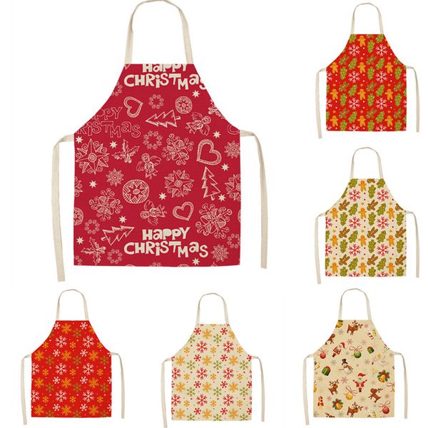 

1pcs christmas apron snowflake printed sleeveless cotton linen aprons children bibs kitchen cooking cleaning tools