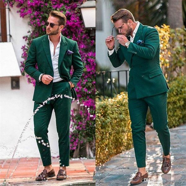 

2020 groom tuxedos groomsmen dark green peaked lapel man suit wedding men's double breasted blazer suits custom made (jacket+pants), Black;gray