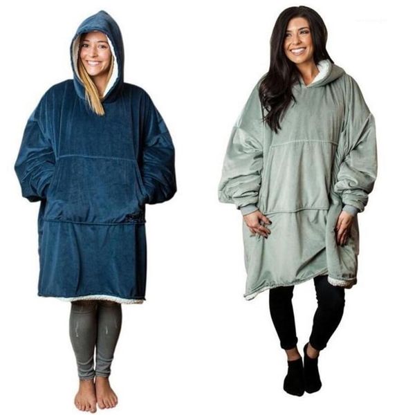 

big and loose tv blanket reversible family warm hoodies mens womens designer hoodie lazy peoples, Black