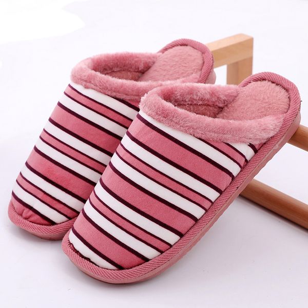 

women indoor slippers short plush spring autumn flat shoes woman home bedroom slides striped slip on female house floor slippers, Black