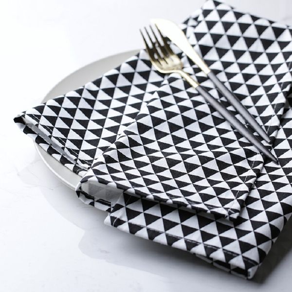 

nordic brief black and white geometric napkin cotton kitchen table napkins placemat insulation table mat cloth