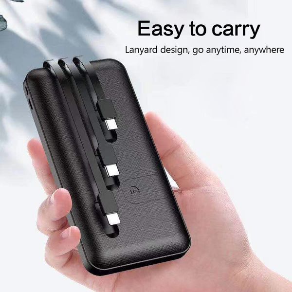 

power bank 30000 mah fast charging powerbank built in 3 cable pover bank external battery pack for iphone 11 xiaomi mi poverbank