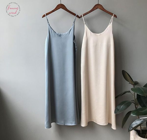 

2019 женщины полиэстер лето атласное платье shiny sundress vintage имитация шелковое платье корейской моды перевозка груза падения, Black;gray