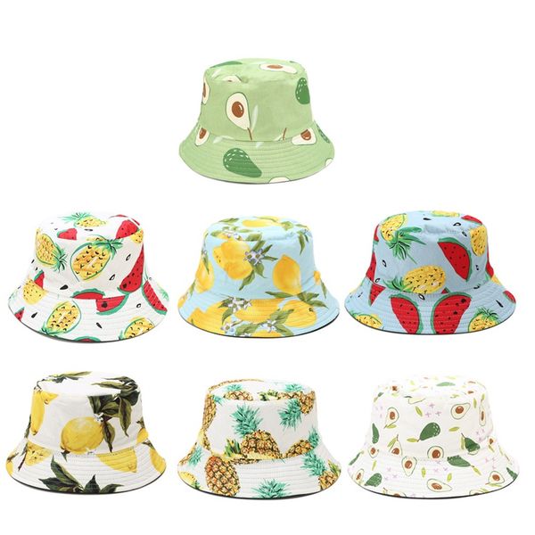 

2020 fruit bucket hat for girls women two side reversible fisherman hat panama bob summer sun