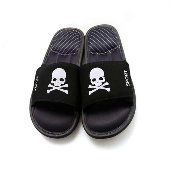 

men's skull whosetset outside leisure summer slides rubber soled home indoor sippsers, Black