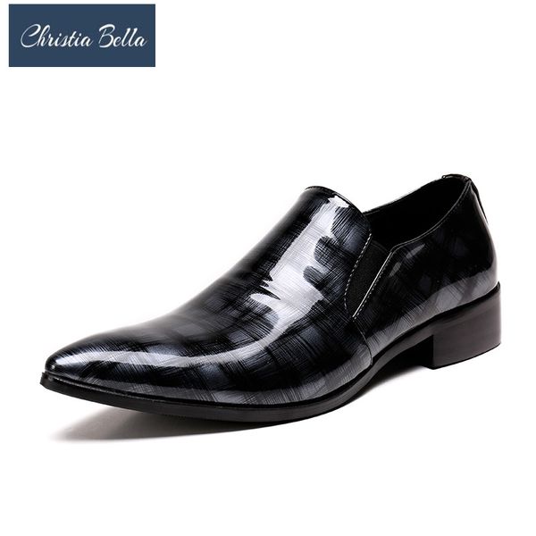 

christia bella simplicity patent leather office men oxfords shoes fashion big size pointed toe slip on formal party dress shoes, Black