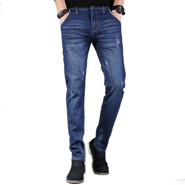 

men's jeans men spring large size slim stretch straight casual feet pants, Blue