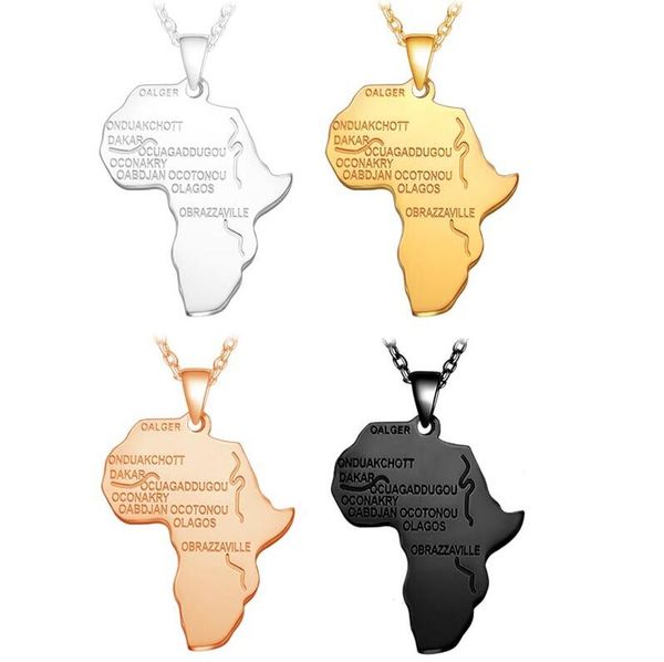 Collana con ciondolo mappa Africa a 4 colori per donna / uomo Gioielli etiopi Mappe africane all'ingrosso Collana Hiphop Forniture regalo