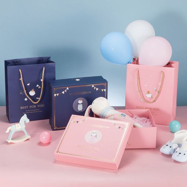 

baby shower chocolate paper gift box birthday party decorations cartoon prince princess gift box packaging bolsas de papel 1set