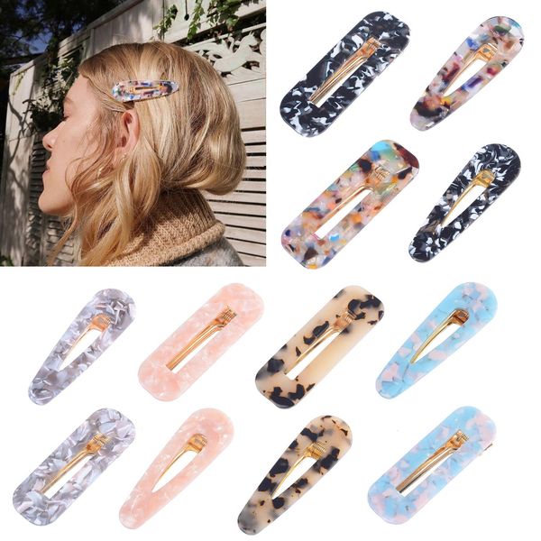 Capelli acrilici BB Clip Snap Barrette Accessori Tornante Ragazze Acido acetico di alta qualità Rettangolo Waterdrop Hairgrip Confezione regalo 10 paia