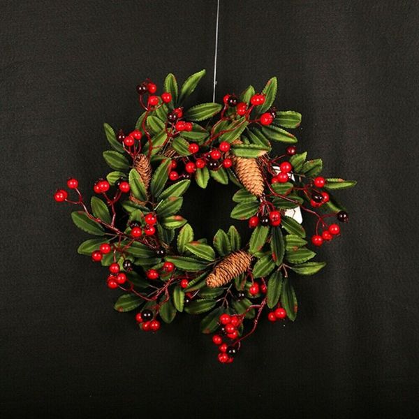 

new xmas tree wall door decoration party home christmas ornament artificial red fruit pine cone wreath hang garlands plants