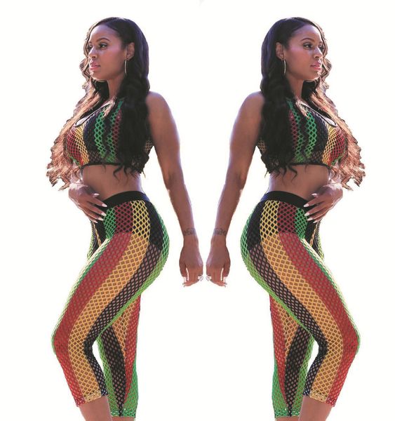 

designer women's two-pieces suits 2020 new arrival hollow out sleeveless vest + pants summer suits women's clothing s-xl wholesale, White