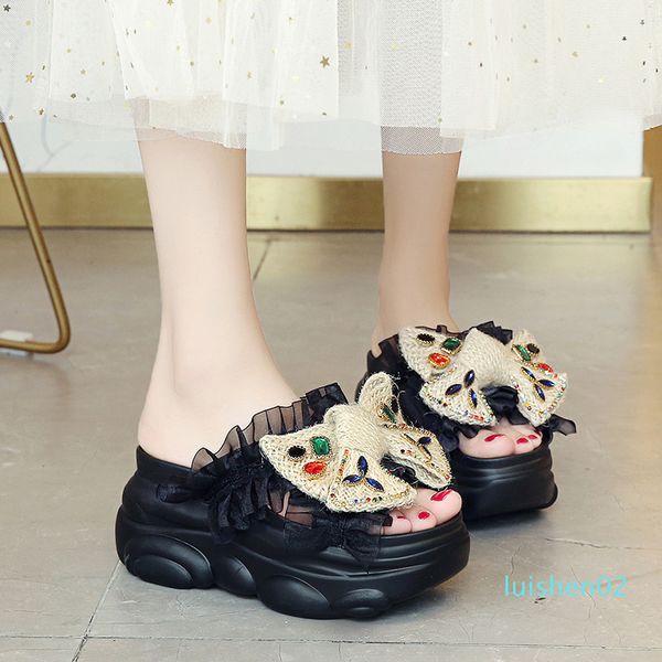 

flip flops women slippers super high heels platform shoes comfortable rubber wedges shoes for women sandals summer woman l02, Black