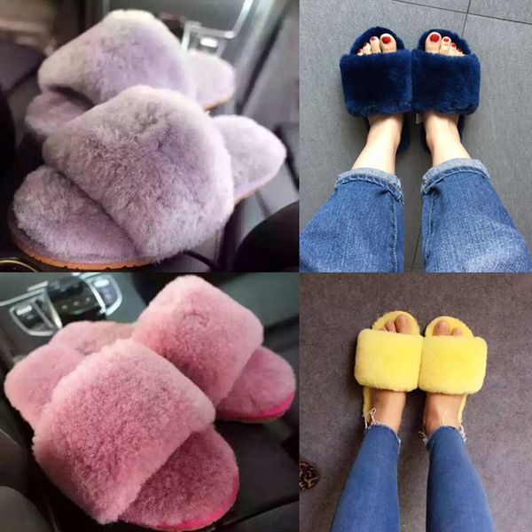 

millffy wool fur home slippers air conditioning room sheepskin slippers fur home shoes womens, Black