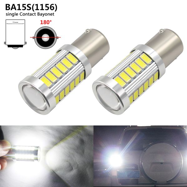 

2pcs ba15s p21w 1156 s25 r5w led 33 chips 5730 smd white led bulbs for auto car turn signal lamps brake tail rear reverse lights