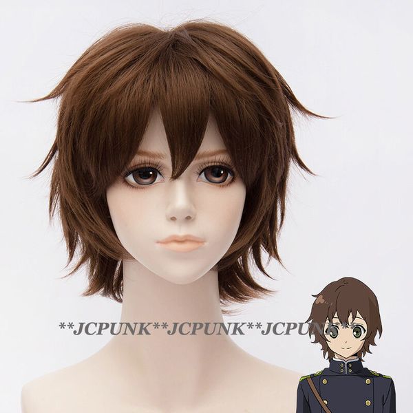 

серафим конца yoichi saotome короткие коричневый косплей парик, Black