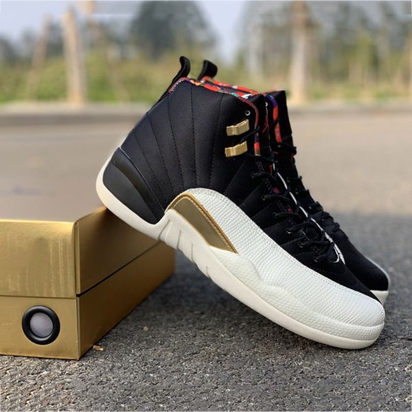 

2019 cspace cny basketball shoes 12s year of pig black white gold brand desgin fashion look mens women sports sneakers