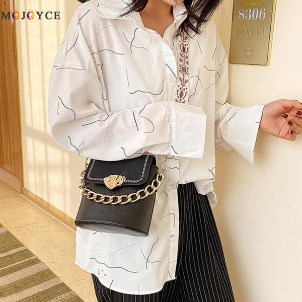 

casual women leather shoulder tote bag retro messenger chain bucket handbag