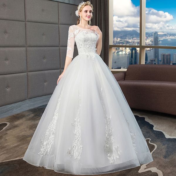 

new bride one word long sleeves simple thin dress, White