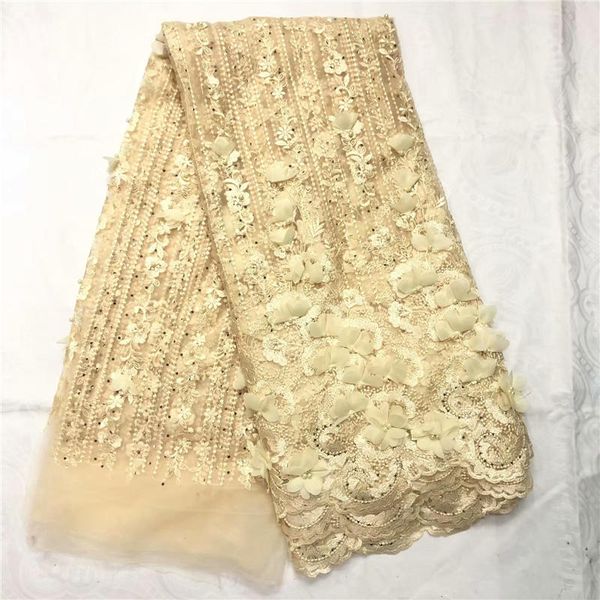 

2019 stereoscopic 3d bead applique african net french voile guipure tulle mesh lace fabric for dress 5yd/lot yl0811, Black;white