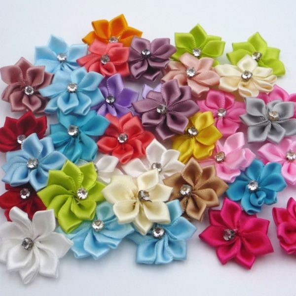 

40pcs satin ribbon flowers bows rose wedding appliques crafts decoration