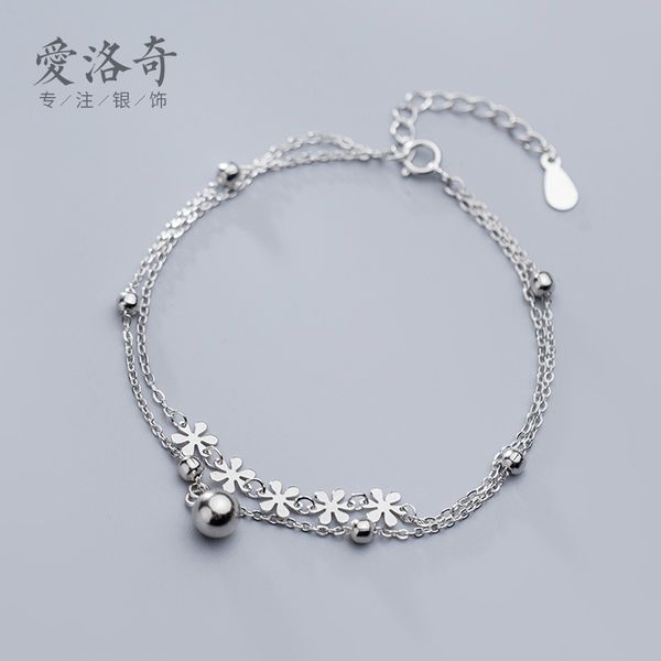 

charm bracelets s925 silver bracelet female temperament double layer light bead chain forest fresh flower sweet hand ornaments s3105, Golden;silver