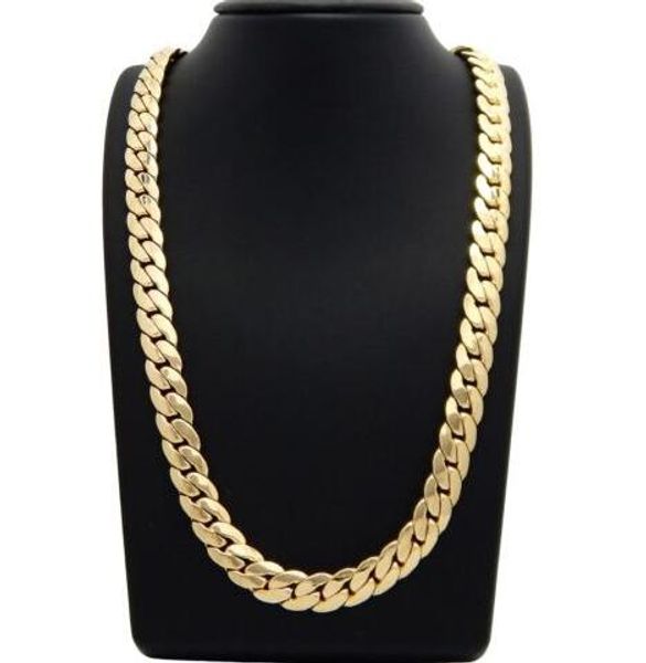 

Mens Miami Cuban link Цепочка 12мм 14-каратное позолоченное ожерелье 24 "