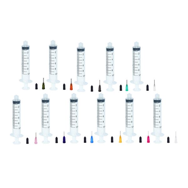 

10ml syringes 0.5inch 14g-27g with plastic mixed size blunt tip fill dispensing needle total pack of 33