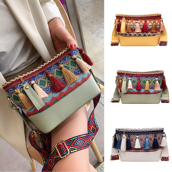 

elegant shoulder bag chain women zipper crossbody bag women retro bucket tassel colorful embroidery shoulder messenger bags