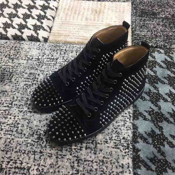 

giftitaly shoes red bottom men's spiked flat sneaker black matte leather with sliver spikes,luxury high cut casual trainers brand desig