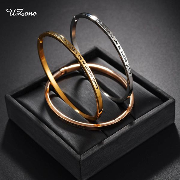 

uzone beautiful bangle bracelet for women 3mm stainless steel metal italy proverb bracelet wristband gift drop shipping, Black
