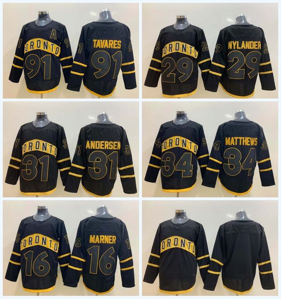 

91 JohnTavares 2019 New oronto Maple Leafs Men 16 Mitch Marner 29 William Nylander 34 AustonMatthews 31 Frederik AnderHockey Black Jerseys