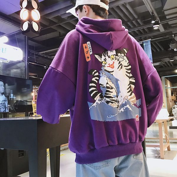 

men streetwear funny cat hooded hoodies 2019 mens hip hop harajuku sweatshirts male korean fashions black hoodie ins