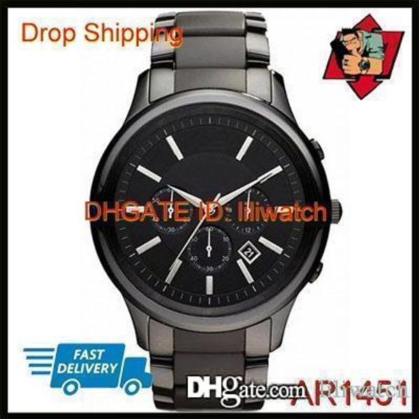 

100% original japan movement drop shipping new mens chronograph black ceramic watch ar1451 ar1452 gents wristwatch, Slivery;brown