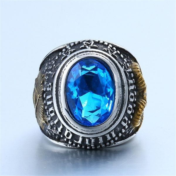 

vintage men ring steampunk sheep head with zircon vintage alloy masonic ring, Slivery;golden