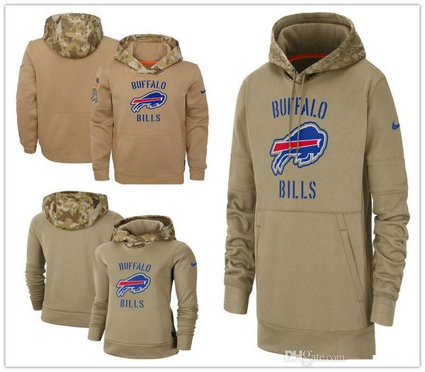 

buffalo men women youth american football sweatshirt bills2019 salute to service sideline therma pullover hoodie tan, Blue;black