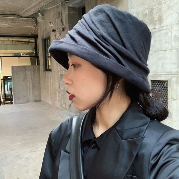 

niche designer wind flax bucket bucket fold stack fisherman female summer breathable art basin hat sun-proof sun hat, Blue;gray