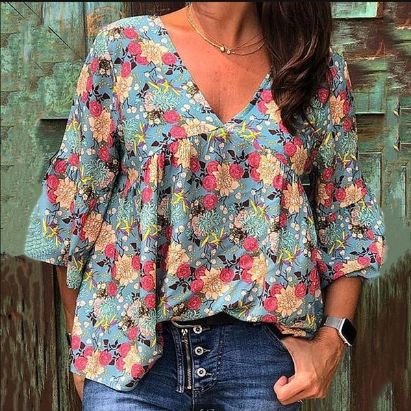 

summer 2020 floral v-neck loose summer 2020 floral v-neck loose top, White