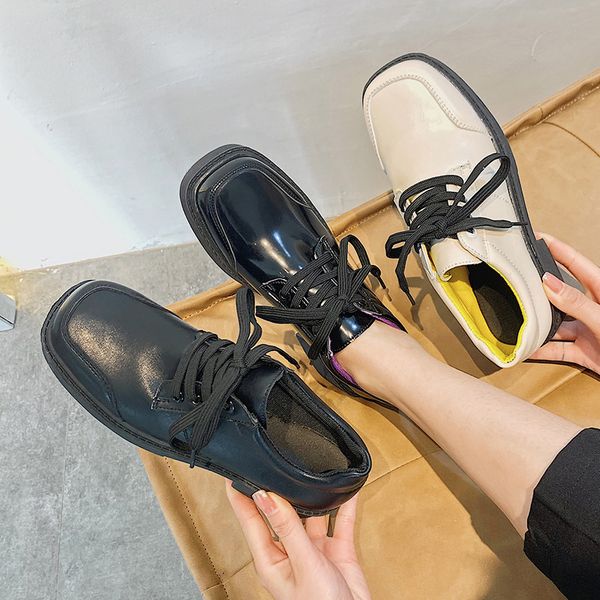 

summer shoes ladies oxfords women's casual female sneakers square toe all-match modis autumn flats 2020 leather cross new on, Black