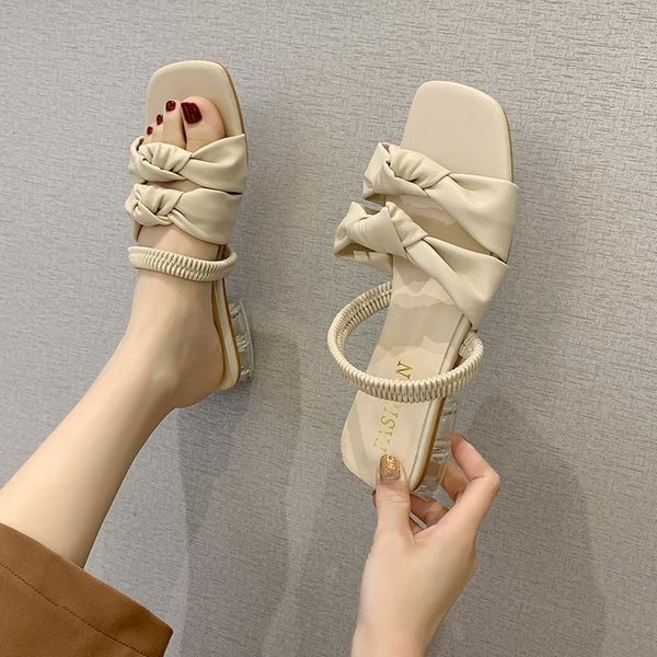 

female shoes slippers women summer slides butterfly-knot low 2020 flat beach fashion pu rubber basic slippers, Black