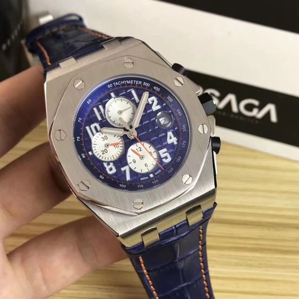 

luxury men's watch 42mm automatic mechanical men's watch trend design 316 fine steel case leather strap mineral wear-resistant gla, Slivery;brown