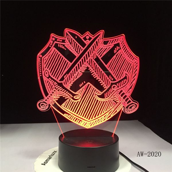 

3d led visual bedside sleep usb creative 7 colors changing gaming cross sword desk lamp light for child birthday gifts aw-2020