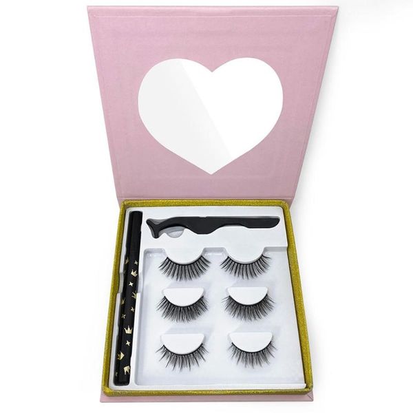 

3 pairs non magnetic eyelashs set liquid eyeliner& non magnetic lashes & tweezer set waterproof long lasting eyelash extension