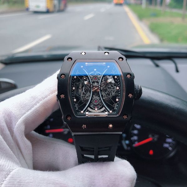 

j11 rm053-1 fine mens watch automatic mechanical movement 904l stainless steel case natural rubber strap 43mm 15mm luxury watches c34, Slivery;brown