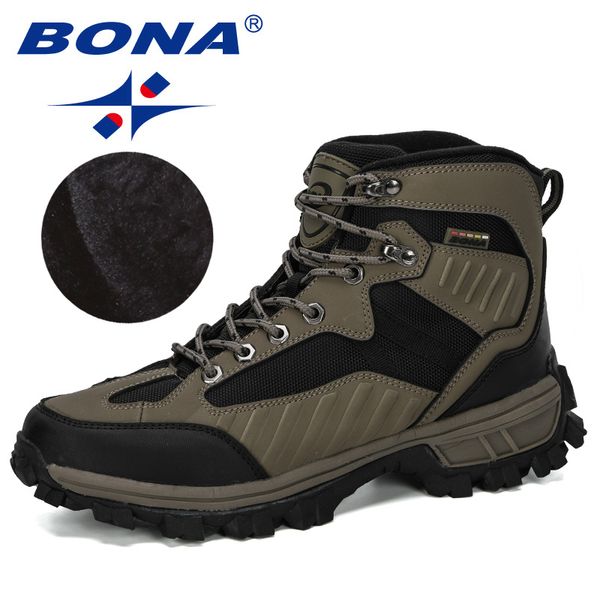

bona 2020 new designers high nubuck leather hiking boots men trekking plush boots man shoes sports rubber sole footwear male