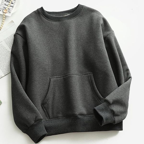 

women's hoodies & sweatshirts 2021 women winter loose thick velvet casual cashmere solid warm pullover ladies o-neck fleece sweatshirt, Black