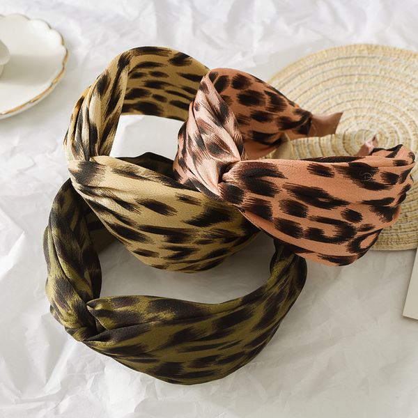 

new fashion leopard print headbands for women girls handmade cross knot hair hoop boutique wide hairband hair accessories