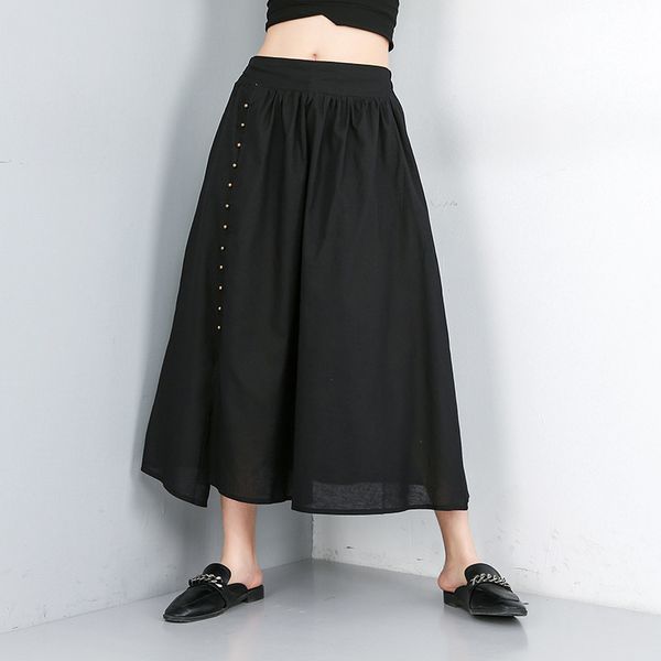 

yalee] new fashion 2019 summer black beading side split elastic high wasit thin large size a-line half-body skirt women a111