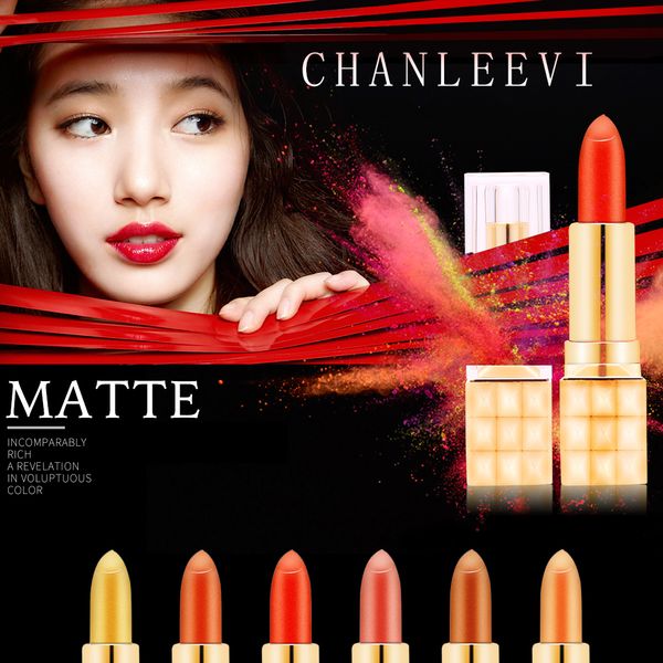 

6 colors lip makeup lipstick long lasting non-stick cup easy to smear not mottled pumpkin shiny metallic lip gloss tslm2
